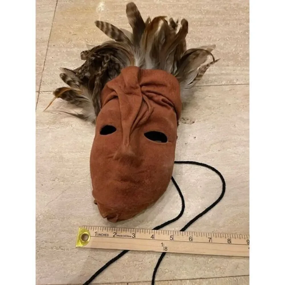 UNIQUE HANDMADE VINTAGE Suede LEATHER/FEATHER MASK‎